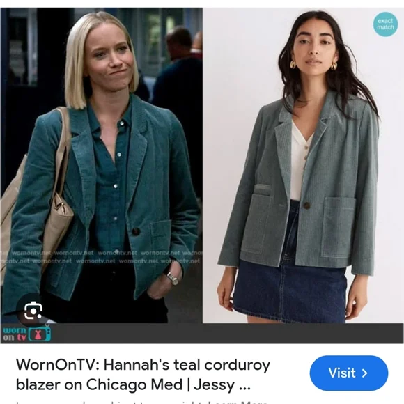 NWT Madewell Corduroy Dorsey Crop Blazer Faded Shale Green Size Small